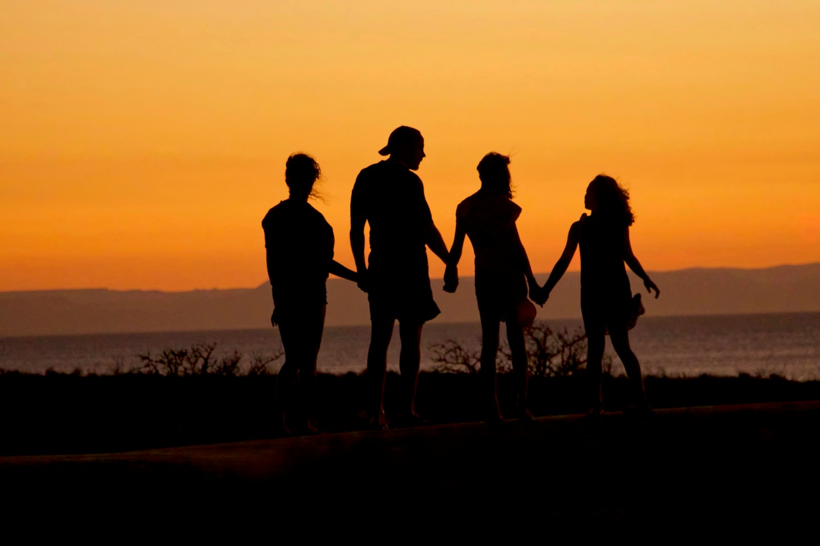 silhouette of man standing beside shore under brown sky during daytime Family Vacation Shirts