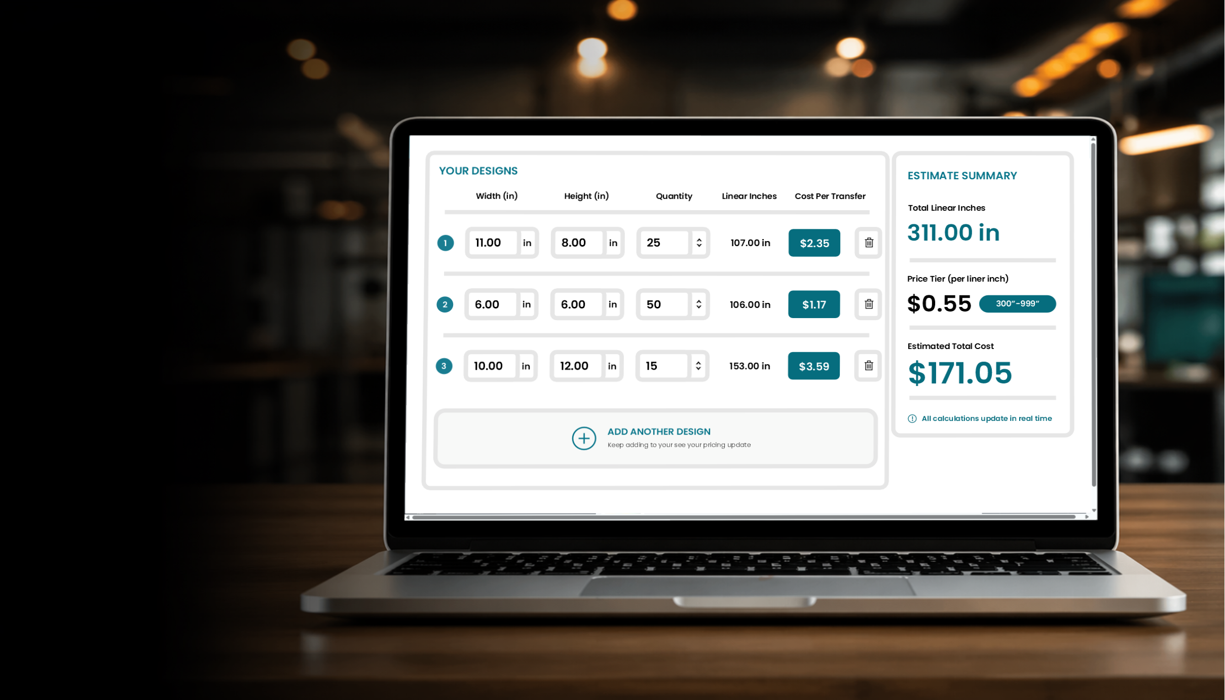 Cost calculator preview on laptop