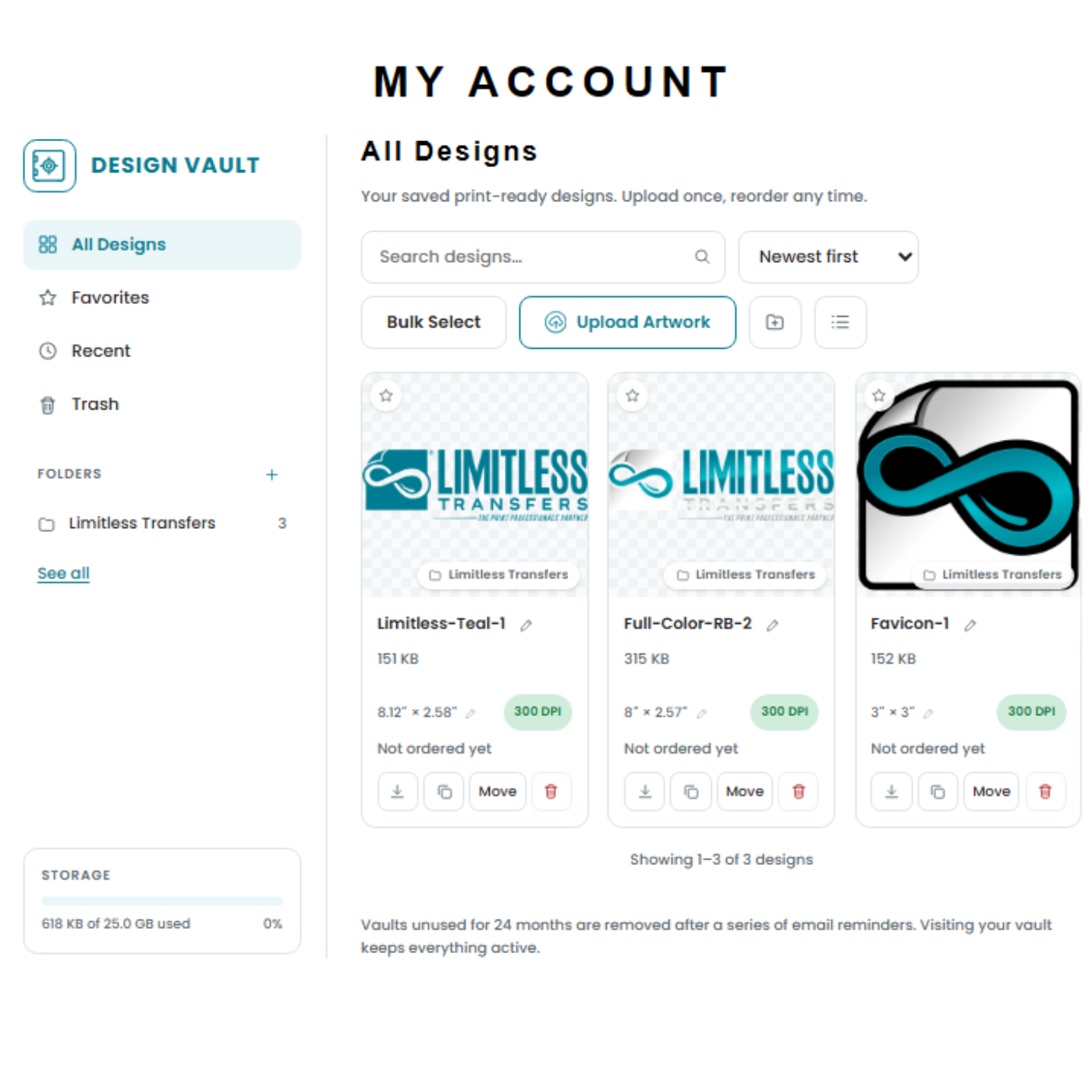 Limitless Design Vault interface