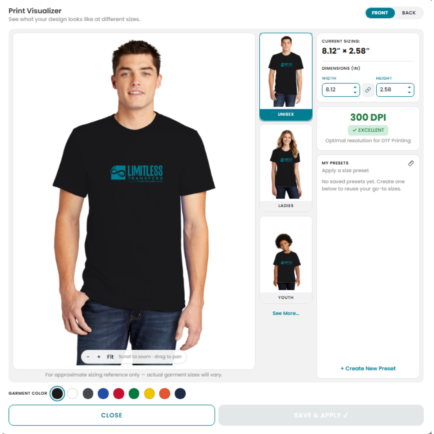 Print Size Visualizer garment preview